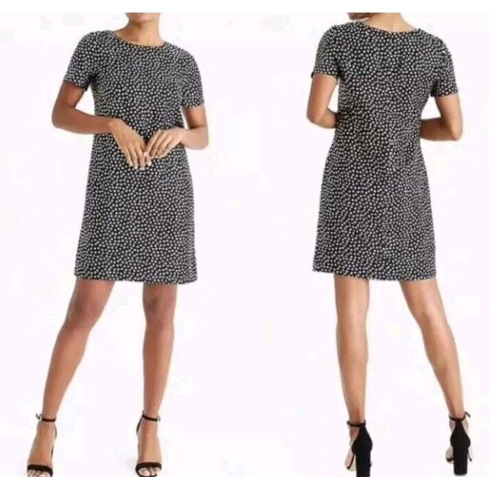 J Crew Sz 6 Shift Dress Black Metallic Gold Hearts Office Siren Corpcore